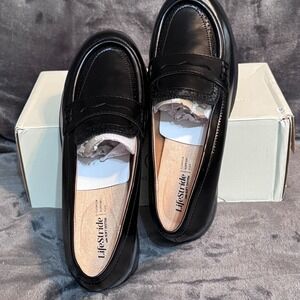 LifeStride London3 Black Penny Loafers Womens 8W Soft System Comfort Shoes NWB